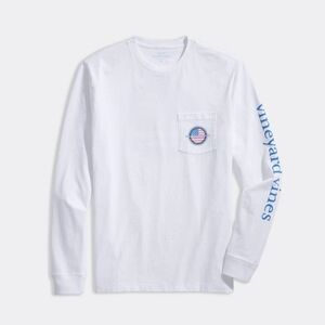 Vineyard Vines - Long Sleeve Football Flag Pocket Tee Shirt | Large | White